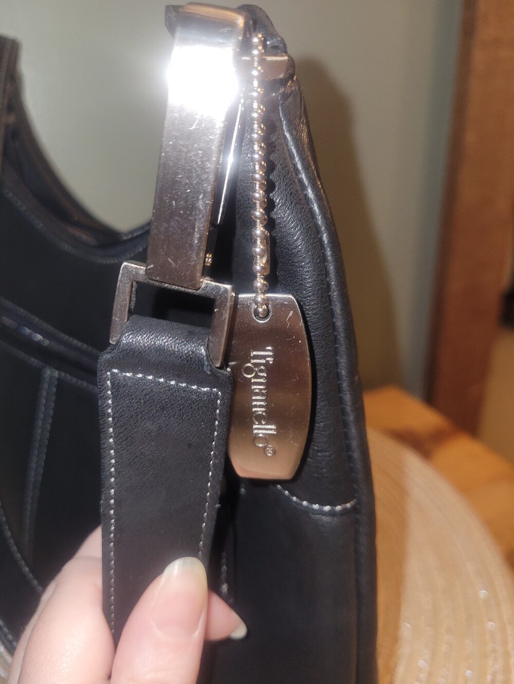 Tignanello Black Leather Shoulder Hobo Bag - Picture 6 of 8